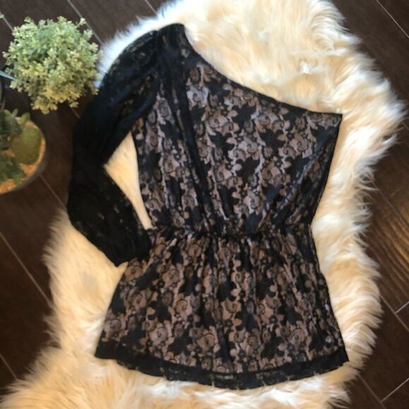 Bisou bisou blk w/shimmer gold cold arm blouse LG - Picture 1 of 8